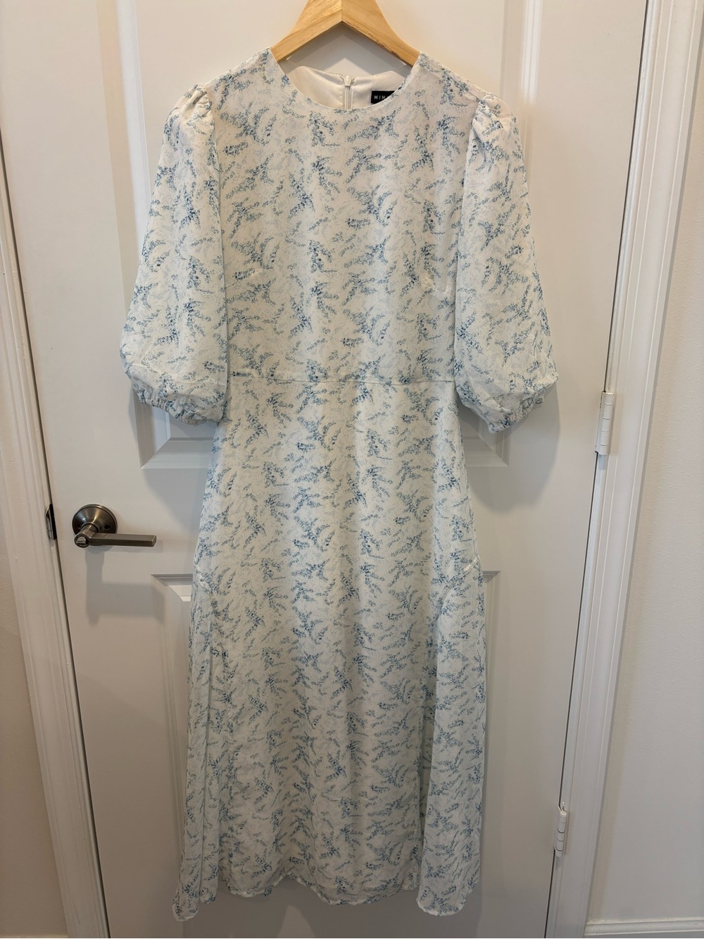 Mima Rosso | White and Blue Floral Dress w Puff Sleeves Size XS Cottagecore